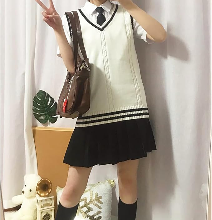 jinghuiyue Women’s V Neck Sweater Vest School Uniform Solid Color Sleeveless Knit Sweaters Pullover Tank Tops