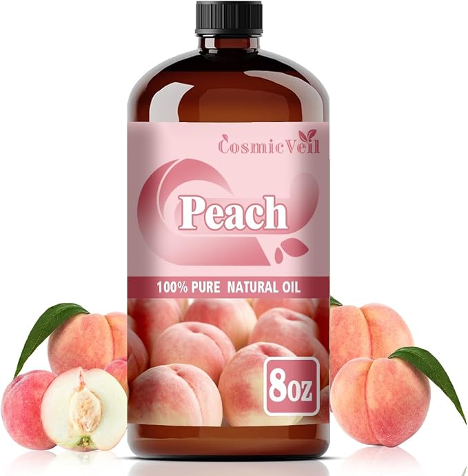 Peach Essential Oil Peach Oil for Aroma Diffuser,Humidifier,Home Fragrance,Cleaning,Body Care,Massage,Yoga,DIY Candle,DIY Soap CosmicVeil（Peach，8 Fl Oz (Pack of 1)）