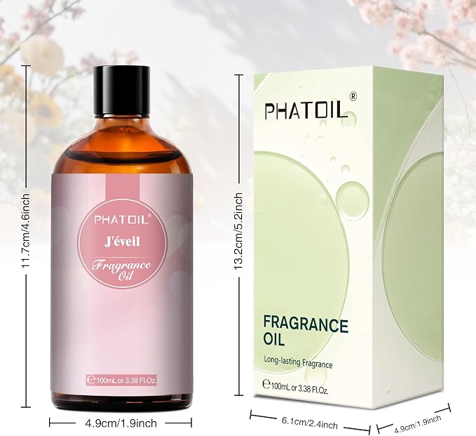PHATOIL J'eveil Fragrance Oil 3.38 FL.OZ Diffuser Oil for Aromatherapy | Long lasting scent for diffusers & humidifiers; ideal for home aromatherapy, yoga, DIY candle, soap, bath salt & body wash
