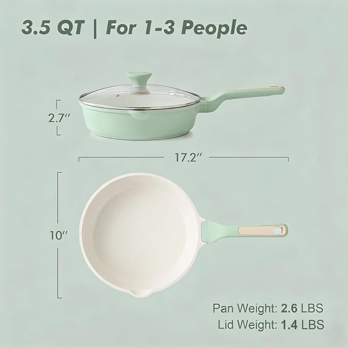 SENSARTE Nonstick Ceramic Skillet with Lid 10-inch, 3.5QT Non Toxic Deep Frying Pan, Dishwasher Safe Saute Pan with Lid, Stay-cool Handle, Healthy Induction Cooking Pot, Green
