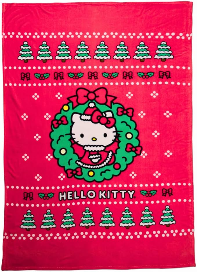 Franco Collectibles Sanrio Hello Kitty Ugly Sweater Christmas Blanket, Super Soft Holiday Cozy Plush, 70 in x 50 in, (Officially Licensed Product)