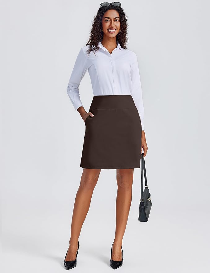 PINSPARK 20" Skorts for Woman Knee Length UPF 50+ Golf Skirts | 4 Pockets, Built-in Shorts, High Waisted, Split Hem, Silky-smooth, Moisture-wicking, for Golf Athletic Tennis Workout Casual
