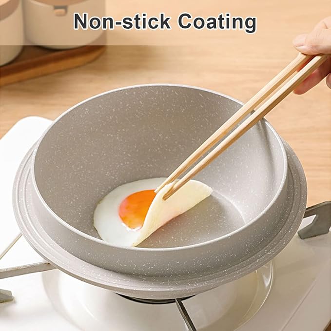 Cast Aluminum Pot with Lid, 72 oz Non-Stick Casserole Dish Korean Stone Bowl Induction Compatible, 2150 ml - White