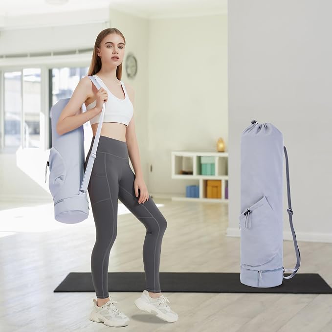 sportsnew Yoga Mat Bag with Water Bottle Pocket and Bottom Wet Pocket, Exercise Yoga Mat Carrier Multi-Functional Storage Bag, Patent pending