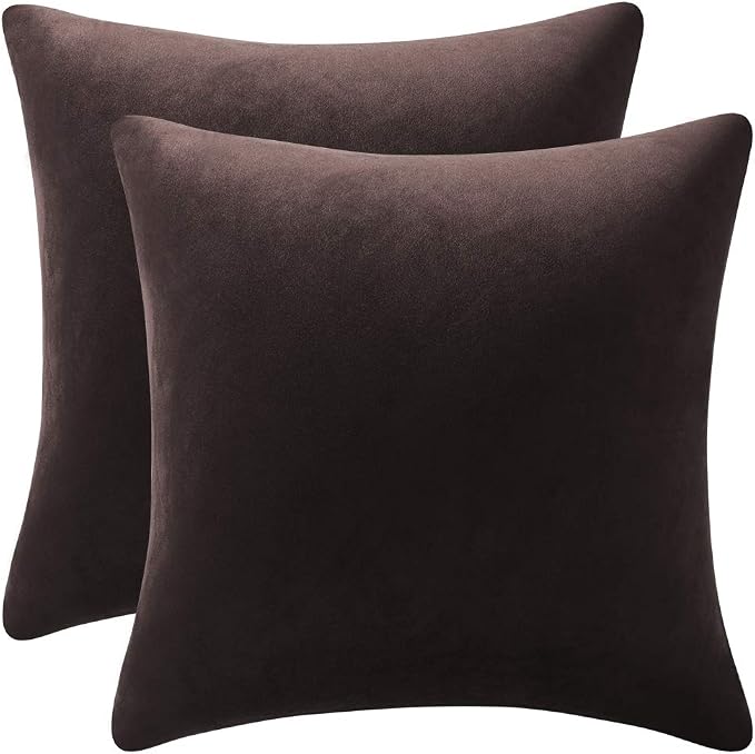 Throw Pillow Covers 16x16 Chocolate Brown: Pack of 2 Cozy Soft Velvet Square Modern Luxury Decorative Throw Pillow Cases for Sofa Couch Living Room Bed Home Decor