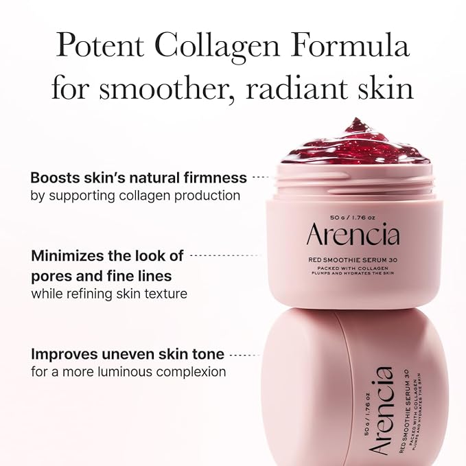 Arencia Overnight Red Smoothie Face Serum, Glowing & Soothing with 30% red collagen, Niacinamide, Peptide, Vitamin E