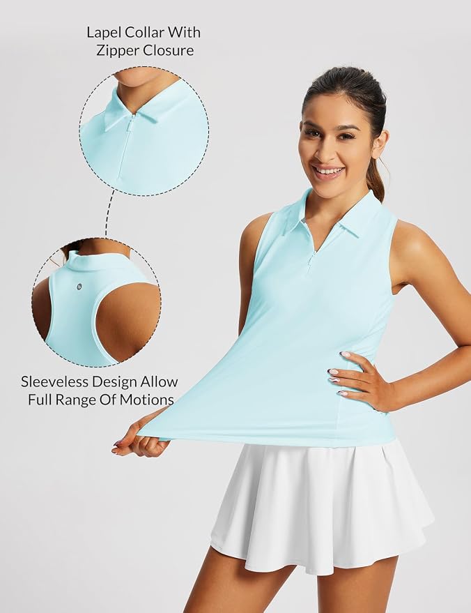 baleaf Women's Golf Shirts Sleeveless Polo Racerback with Zipper Collar | Upf 50+ Sun Protection; Racerback for Free Movement; Quick-Dry and 1/4 Zipper Collar.Perfect for Golf, Tennis and Pickleball
