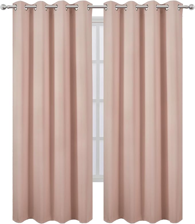 LEMOMO Blackout Curtains 66 x 84 inch/Blush Curtains Set of 2 Panels/Thermal Insulated Room Darkening Bedroom Curtains
