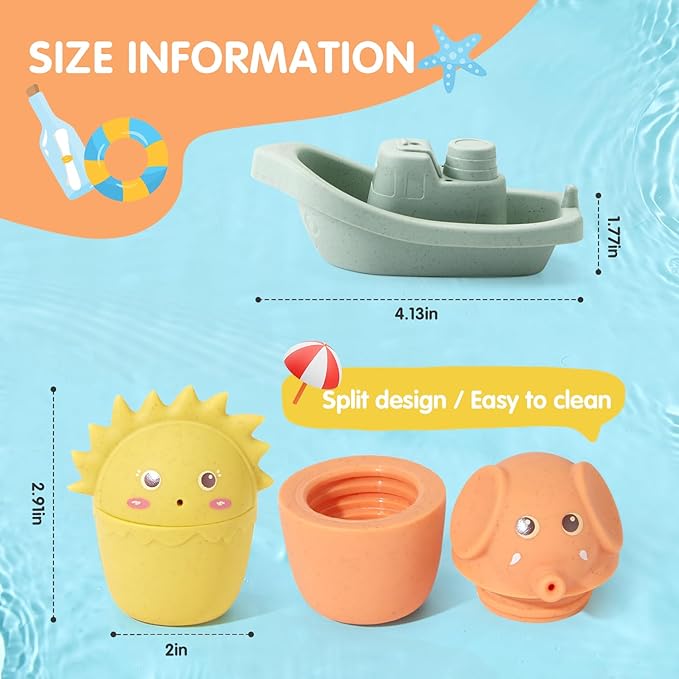Baby Bath Toys | 11PCS Mold-Free Stacking Boats & Animal Squirters | Sensory Bathtub Toys for Babies 6-12M & Toddlers 1-3Y | Water Table Pool Toys Educational Gift