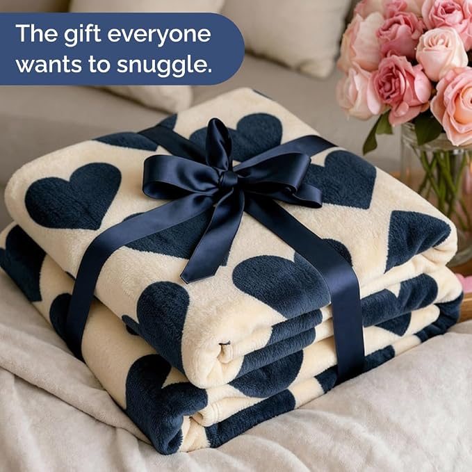 Ultra Soft Fleece Throw Blanket - College Dorm Room Essentials - Hearts | Flannel Fleece, Thick, Warm & Breathable, All Season Cozy, Anti-Static, Microplush, Lightweight for Couch, Bed & Dorm Bedding