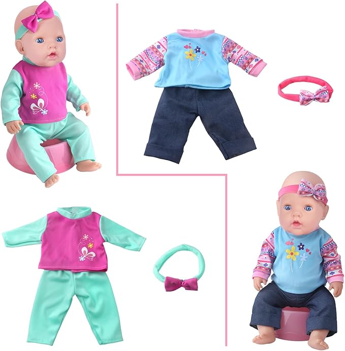 UNICORN ELEMENT 10 Sets Baby Doll Clothes for 14-18 Inch Dolls, Doll Pjs Outfits Playtime Jumpsuits Fit in 15 Inch Dolls Reborn,Total 20 Pcs Outfits and Accessories for 43cm New Born Baby Dolls
