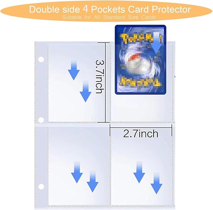Football Theme Trading Card Binder, 4 Pocket Card Album Holds 400 Cards with 50 Removable Sleeves, Zipper Card Storage Organizer for Sports Cards, Game Cards & Football Cards