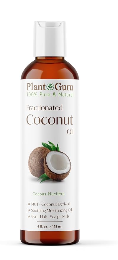 Plant Guru Fractionated Coconut Oil 4 fl. oz 100% Pure MCT Natural Carrier - Skin, Face, Body, Massage and Hair Growth Moisturizer, Great for Diluting Aromatherapy Essential Oils