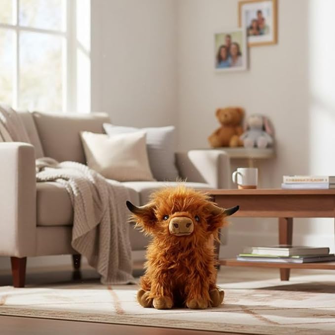 Highland Cow Stuffed Animals Soft Plush Cute Highland Cow Doll for Boys Girls 10in (gaodi NIU zongse)