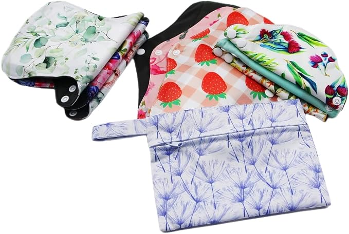 Random Prints Adjustable Snaps Reusable Menstrual Pads - 9 pcs Three Size Cloth Sanitary Pads with 1 Bag