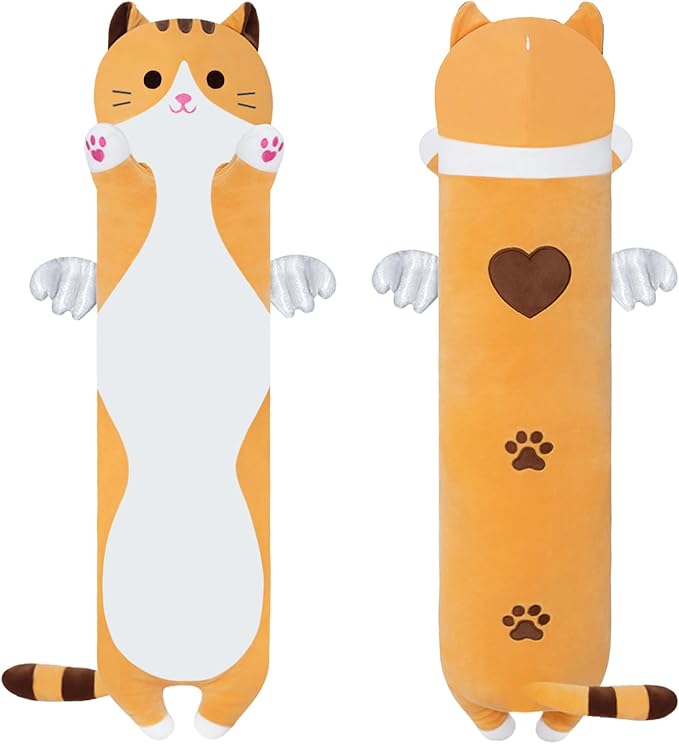 Soft Cat Plush Pillow, Yellow Long Cat Stuffed Animals Soft Long Kitten Plushies Kawaii Cat Stuffed Plush Toy for Kids Girlfriend(90cm/35.4inch)