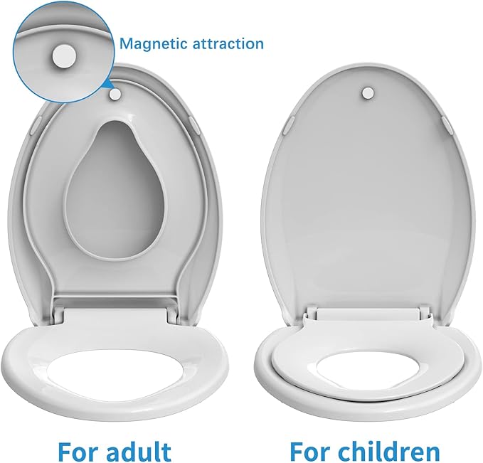 Toilet Seat Cover Elongated with Toddler Toilet Seat – Potty Training Toilets for Kids and Adults, Soft Close PP Toilet Seats with Built-in Child Seat, Almond
