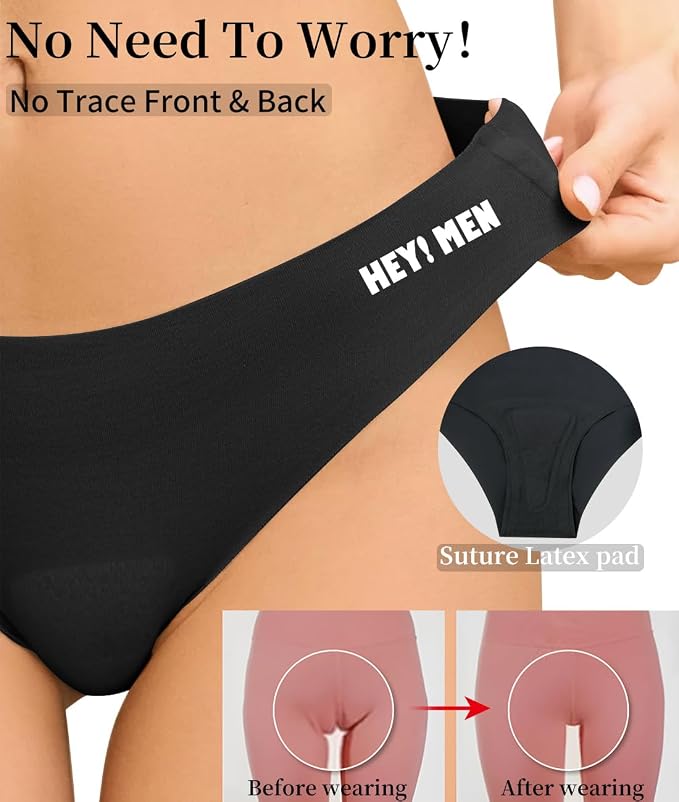 Women's Seamless Thongs - No Show Underwear with Panty Liner, Soft Breathable G-String for Daily Wear(N750JD+R1356-Black-XL