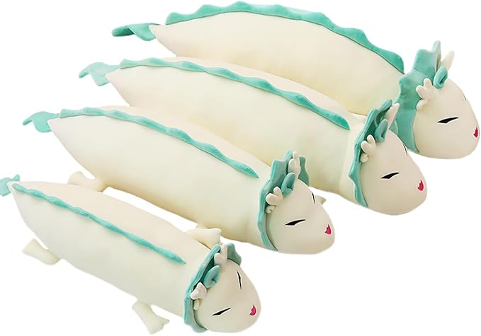 ELAINREN Fluffy Chinese White Dragon Plush Pillow Super Soft Long Dragon Shape Stuffed Body Pillow Large Anime White Dragon Plushie Dolls Gifts/35.4''