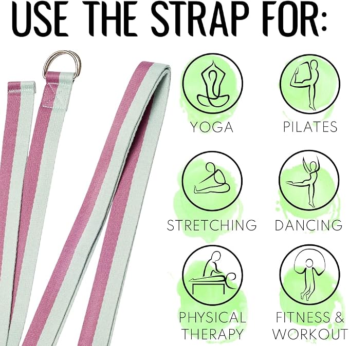 TECEUM Yoga Strap & Mat Strap – 2 IN 1 – Cotton – 6 ft 8 ft 10 ft (30+ colors) – Adjustable Non-Slip Belt for Yoga, Pilates, Stretching, Physical Therapy, Fitness & Home Workout – For Carrying Mats