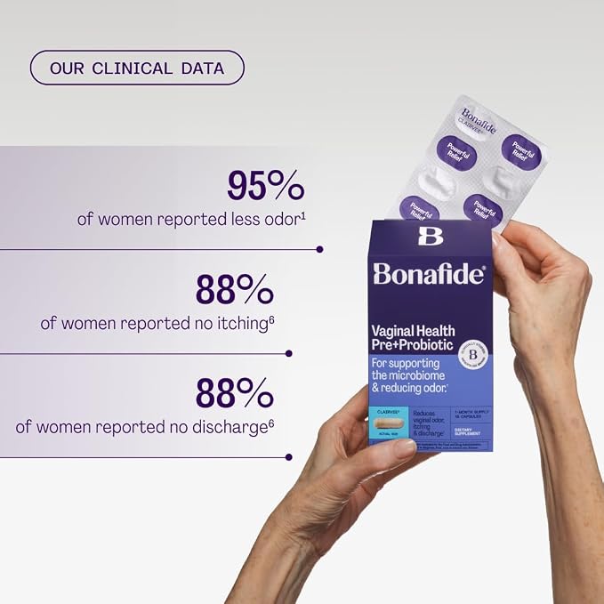Bonafide Vaginal Pre + Probiotic for Women Clairvee – Hormone-Free, Clinically Studied – Supports Healthy Vaginal Microbiome While Helping Relieve Odor, Itching & Discharge – 2-Month Supply
