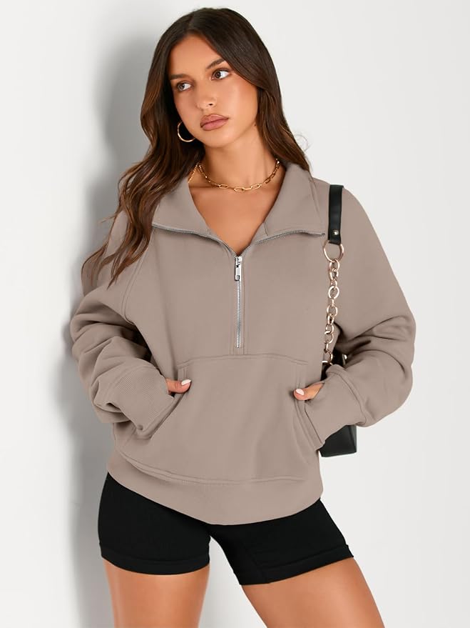 AUTOMET Womens Sweatshirts Half Zip Fleece Pullover Fall Outfits | Fall Fashion Clothes 2026,Cropped Sweatshirts,Cute Y2k Tops,Quarter Zipper Sweater,Winter Loungwear Outfits