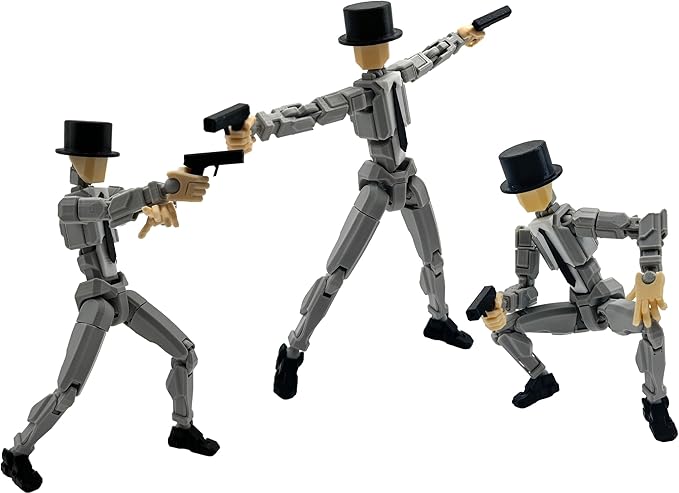 3D Printed 8.13-inch Action Figure Dummy-Mici20, Full Body Mechanical Movable Toy, Multiple Accessories, Desk Decoration (3 HandsType, Bracket, Weapons, Armour) (Gray)