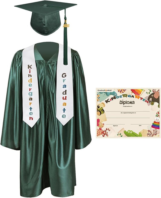 GraduationMall Kindergarten Graduation Cap Gown Stole Package with 2025 Tassel, Certificate