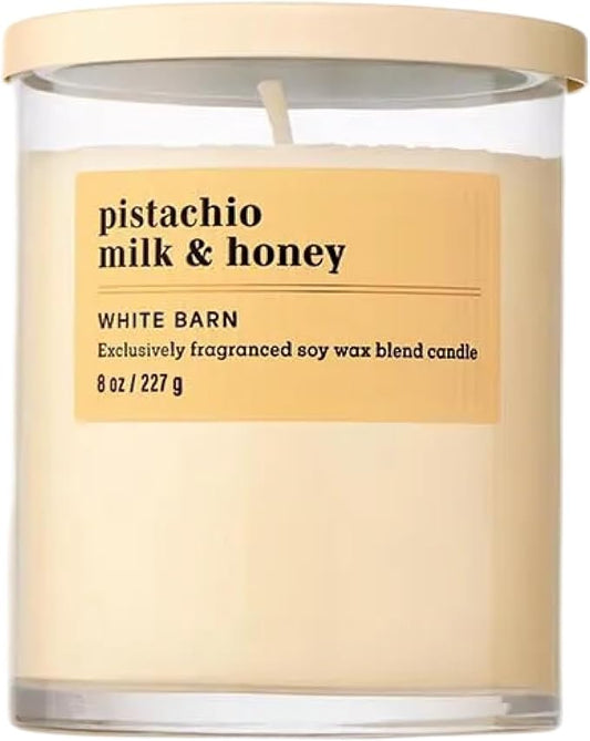 Bath & Body Works Single Wick Candle, Pistachio Milk & Honey Candle, Long-Lasting Burn Up to 45 Hours, Exclusively Fragranced Soy Wax Blend, 8 oz - 1 Pack