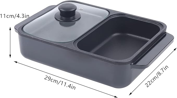 Hot Pot with Grill,2 in 1 Indoor Non-Stick Electric Hot Pot and Frying Pan,Independent Temperature Control,Portable Multifunctional Smokeless Korean BBQ Grill for 1-2 People (Black)