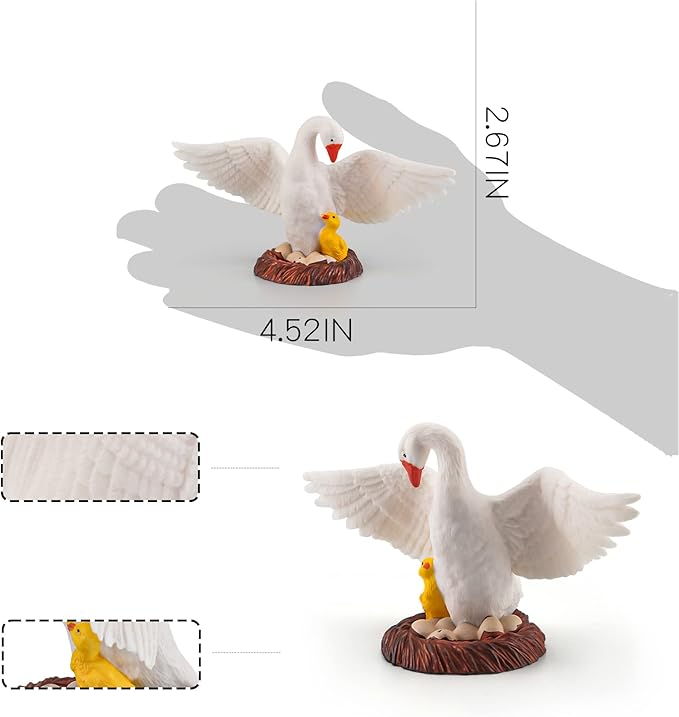 LC JoyCre 4.5 Inch Mother Swan Figurine with Baby Goose Toy White Swan Toy Animal Figure for Toddlers Preschool Animals Figures Eduactional Project Diorama Model Toy for Kids 3 4 5 6