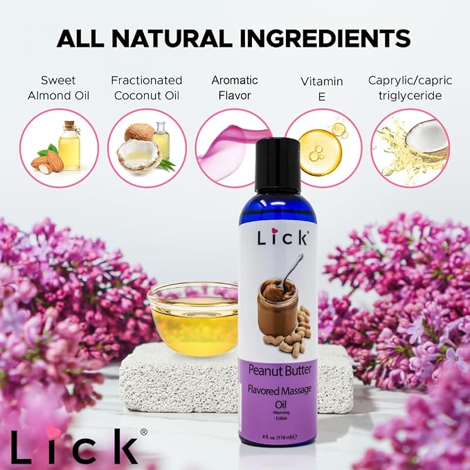 Lick Peanut Butter Flavored Massage Oil – Creamy Dessert-Inspired Edible Massage Oil with Vitamin E, Rich Smooth Texture for Fun Couples Massage Experiences, 4 oz