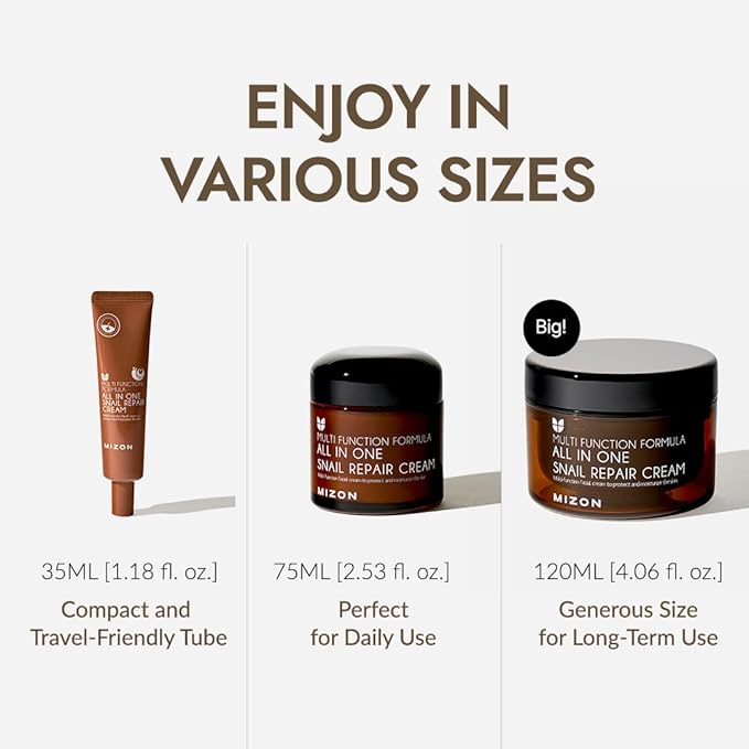 MIZON All-in-One Snail Repair Cream – Korean Face Moisturizer with Snail Mucin & 12 Natural Extracts – Hydrating Nourishing Cream for Fine Lines, Wrinkles & Blemish Care (2.53 Fl Oz, Pack of 2)