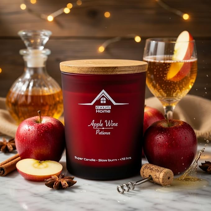 Exus Hand Crafted, Soy Wax, Wood Wick, Aromatic Candle. Non-Toxic (Apple Wine/Patience)