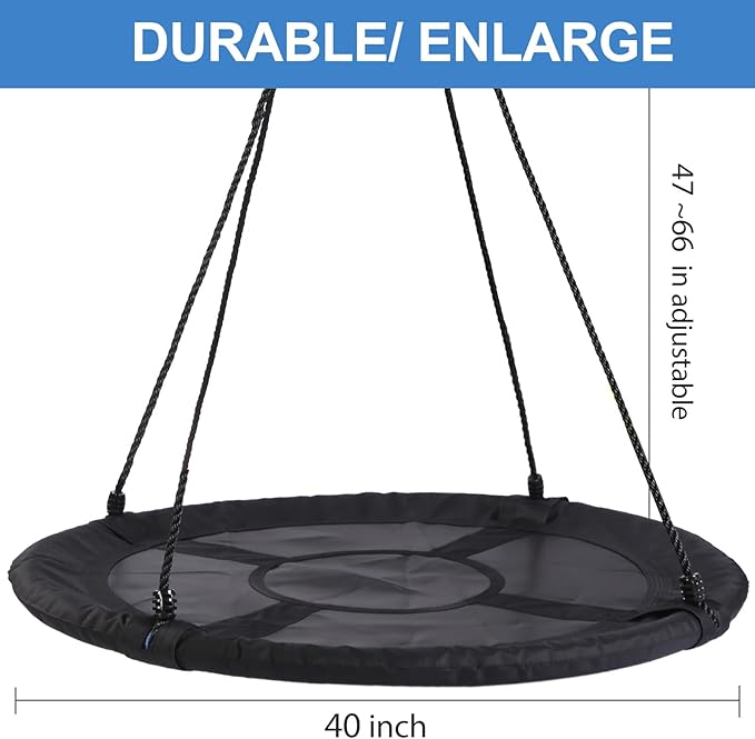 40 Inch Saucer Tree Swing for Kids, Outdoor Round Swing with Hanging Straps & Adjustable Ropes, Easy Assembly