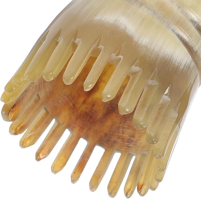 COLLBATH Natural Horn Wide Tooth Scalp Massage Comb Ergonomic Handle Head Therapy Brush for Dandruff Removal and Stress Relief