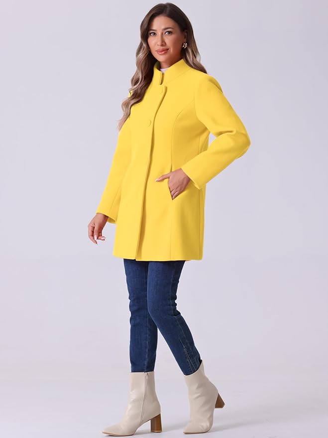 Allegra K Women's Winter Overcoat Mid-Long Stand Collar Single Breasted Coat Outerwear