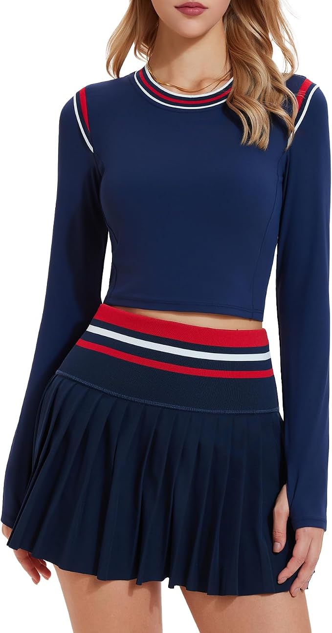 Two Piece Tennis Skirt Set for Women High Waisted Pleated Athletic Golf Skirt Sets Women 2 Piece Outfits with Pockets