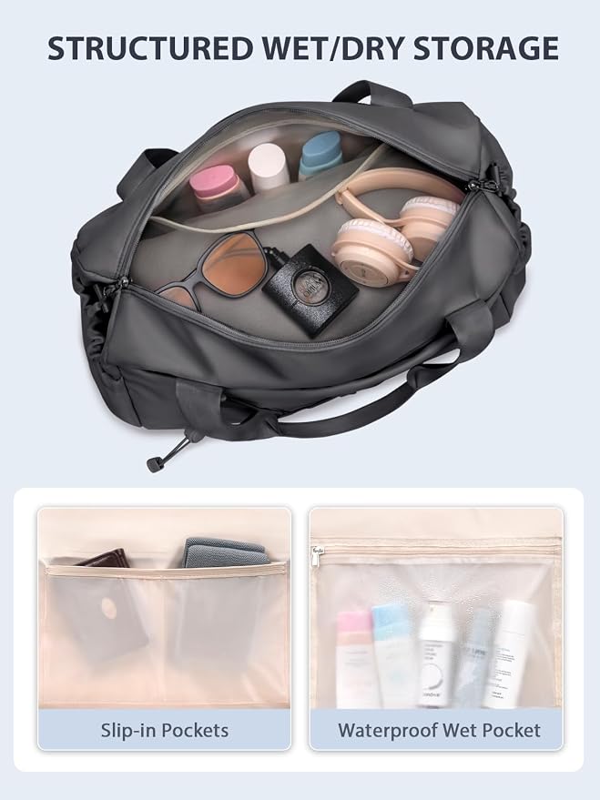 Small Gym Bag for Women with Yoga Mat Holder and Wet Compartment, Mini Gym Duffle Bag Yoga Bag with Water Bottle Pocket for Workout Travel, Dark Gray