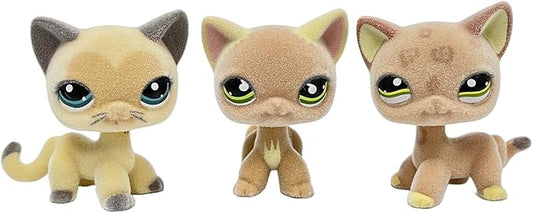 3pcs/Set Custom Flocked Pet Shop Toys Short Hair Cat Kitten Collie Great Dane Cocker Spaniel Dachshund Puppy Dog OOAK Compatible with LPS (#1120 and #525 and #3573)