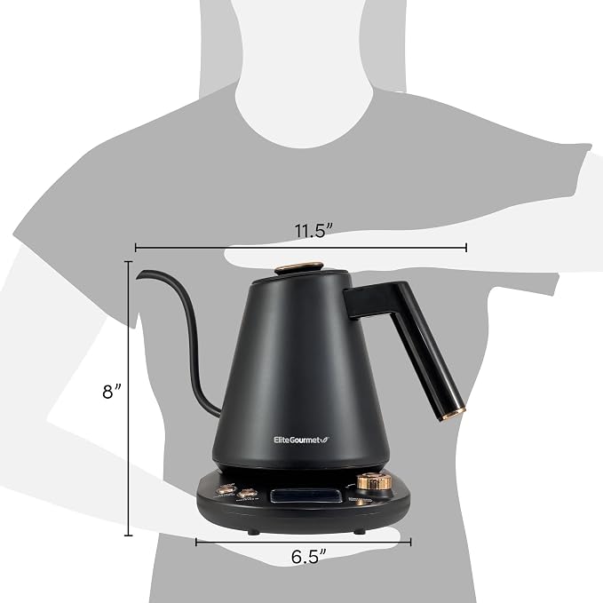 Elite Gourmet EKT3001 1L Digital Water Kettle, 304 Stainless Steel Interior, Programmed Temperatures, Keep Warm Function, Cordless, 360° Base, Auto Off & Audible Indicator, Matte Black