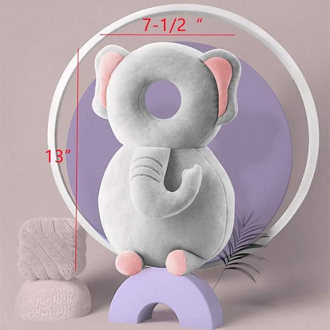 Baby Head Protector Backpack, Adjustable Baby Head Protection Backpack with Baby Knee Pads for Walking & Crawling, Soft, Breathable and Wearing Safety Baby Head Protector - Grey Elephant
