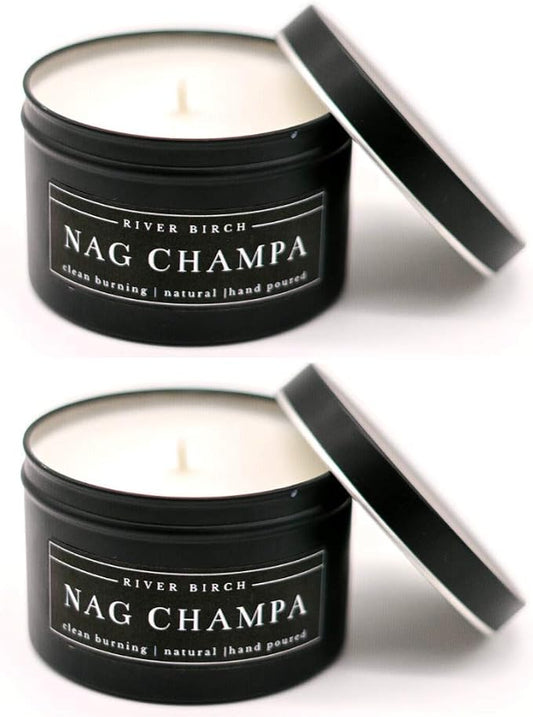 River Birch Candles Nag Champa Scented Candle | Premium, All-Natural, Non-Toxic, Soy Candles | 8 oz. Black Matte Tin Travel Candle | Cozy Relaxing Gifts for Home