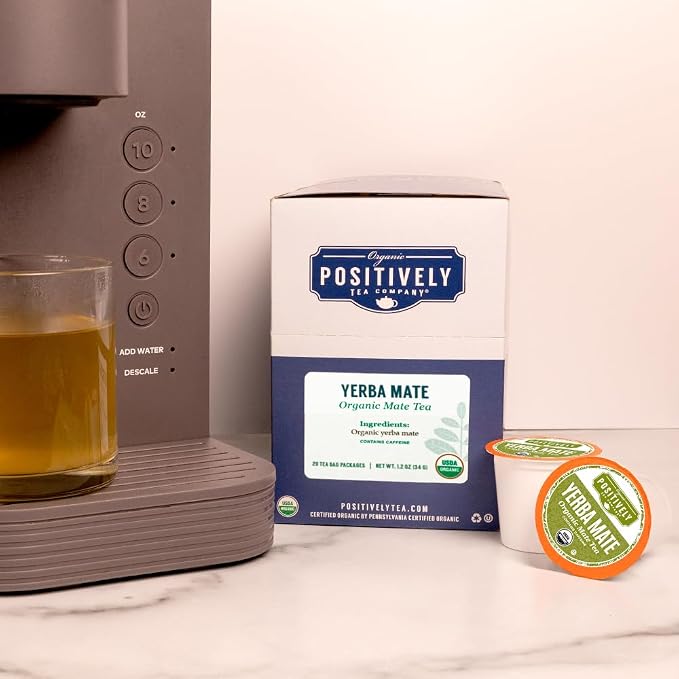 Organic Positively Tea Company, Yerba Mate Tea (Unsmoked), K-Cup Compatible, 96 Pods
