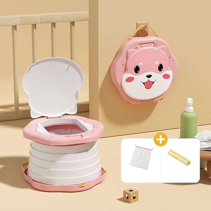 Portable Foldable Travel Potty Seat for Toddler, Training Toilet Seat Emergency Toilet for Car, Children Toilet with Splash Guard for Toddler Travel, Camping, Indoor and Outdoor Use Pink