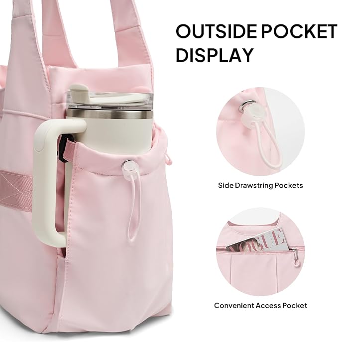 TOPEAST Foldable Tote Bag for Women with Yoga Mat Holder,Travel Tote Bag with Water Bottle Pocket,Lightweight Workout Gym Bag