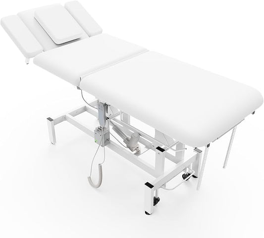 Dolonm 2 Motors Electric Massage Table, Hydraulic Electric Lift Adjustable Waist and Height Lifting Functions for Treatment, Physical Therapy, Spinal Massage, Facial Spa, Waxing, Tattooing - White