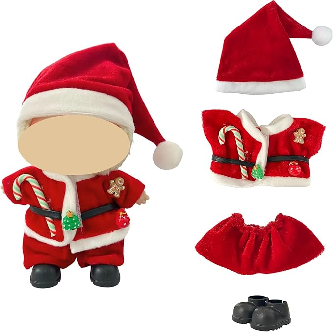 5 Pack Christmas Doll Clothes Set for 15-18cm Plush Toys – Santa, Reindeer, Snowman Costumes with Shoes, Scarves & Glasses Accessories (No Dolls) (Christmas Outfit)