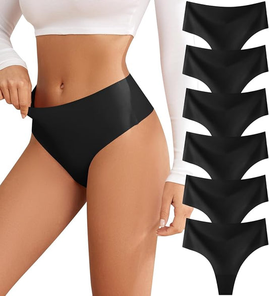 oshkang Thongs for Womens High Waisted Seamless for Women Underwear Sexy Breathable Panties 6 Pack