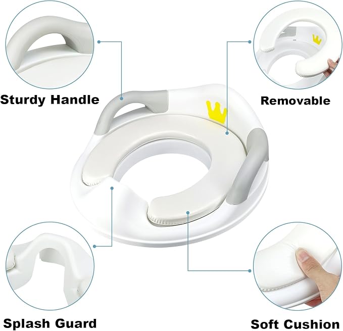 Toddlers Toilet Seat,Potty Training Toilet Seat for Boys and Girls Kids Toddler Potty Seat for Toilet, Potty Seat Cover for Baby with Detachable Soft Cushion, Non-Slip Sturdy Handle (White)